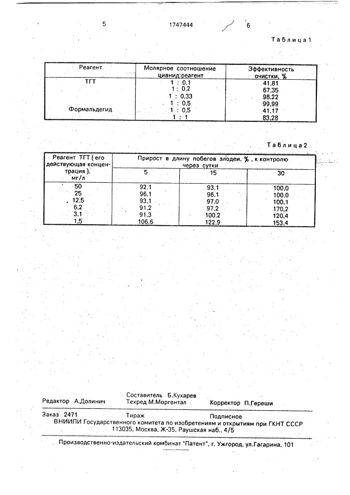 Тривиниловый эфир 1,3,5-трис-(3-оксипропил) гексагидротриазина в качестве реагента для очистки цианидсодержащих сточных вод (патент 1747444)