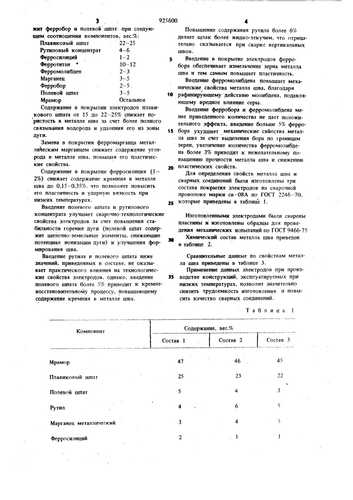 Состав электродного покрытия (патент 925600)