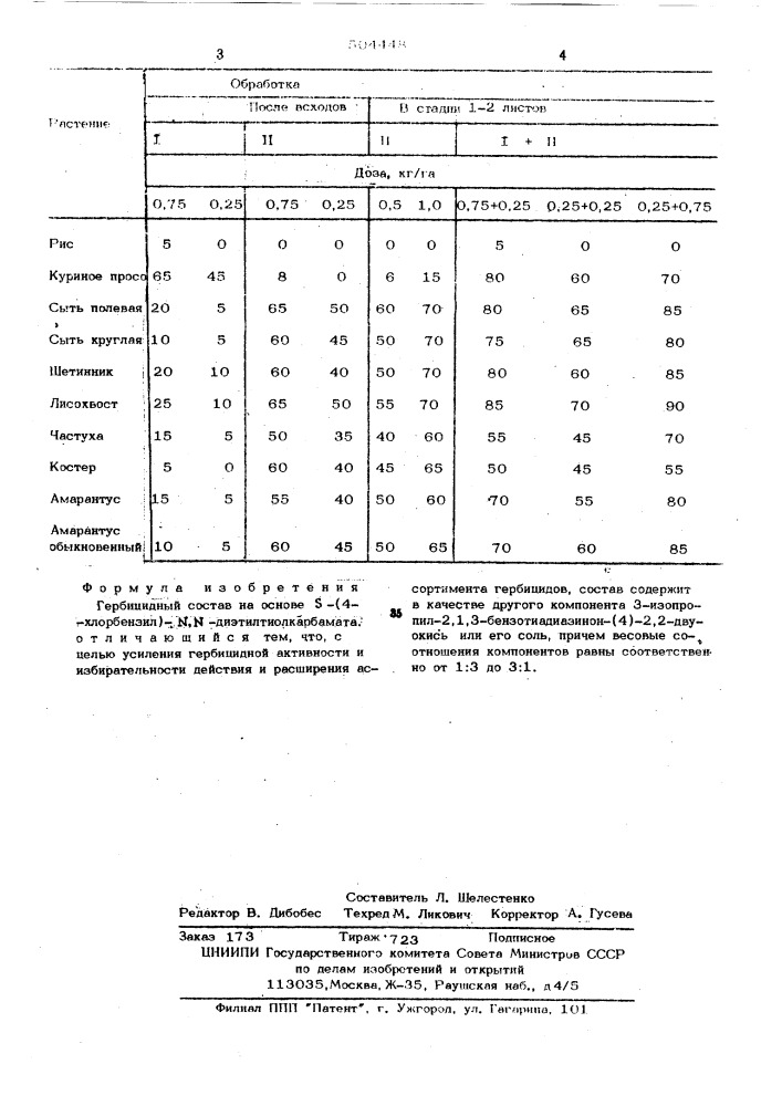 Гербицидный состав (патент 504448)