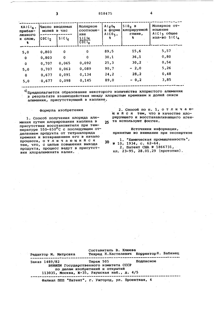 Способ получения хлорида алюминия (патент 818475)