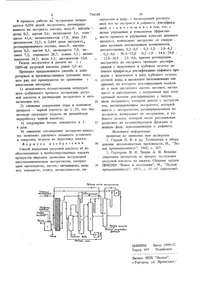 Способ выделения уксусной кислоты (патент 734188)