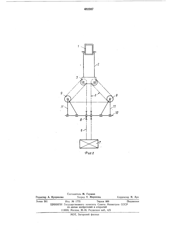 Устройство для уравновешивания веса стрелы грузоподъемного крана (патент 482387)