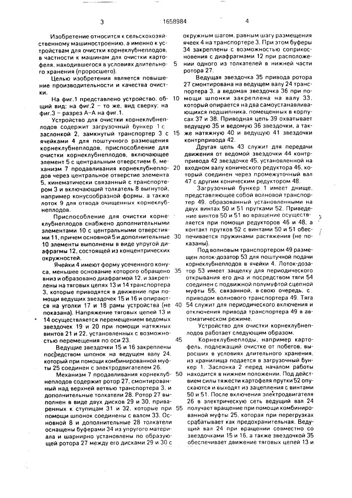 Устройство для очистки корнеклубнеплодов (патент 1658984)