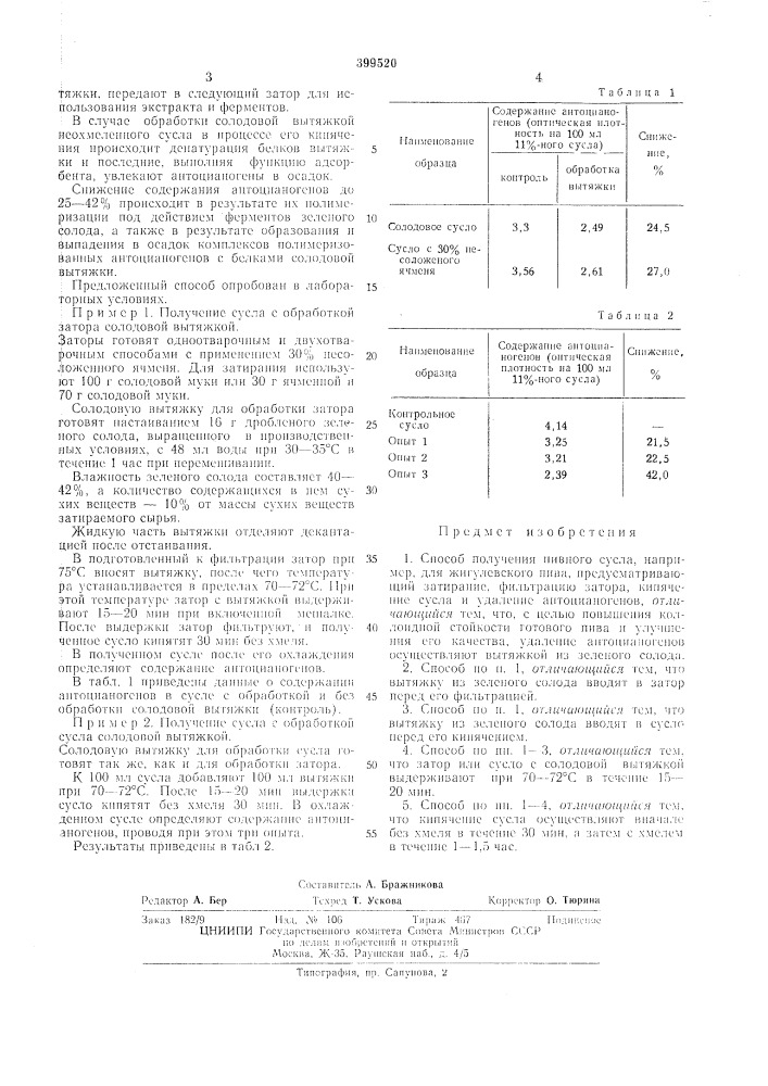 Способ получения пивного суслаб п т l:&gt;&amp;фонд е:;м;1.? 'ш1 (патент 399520)