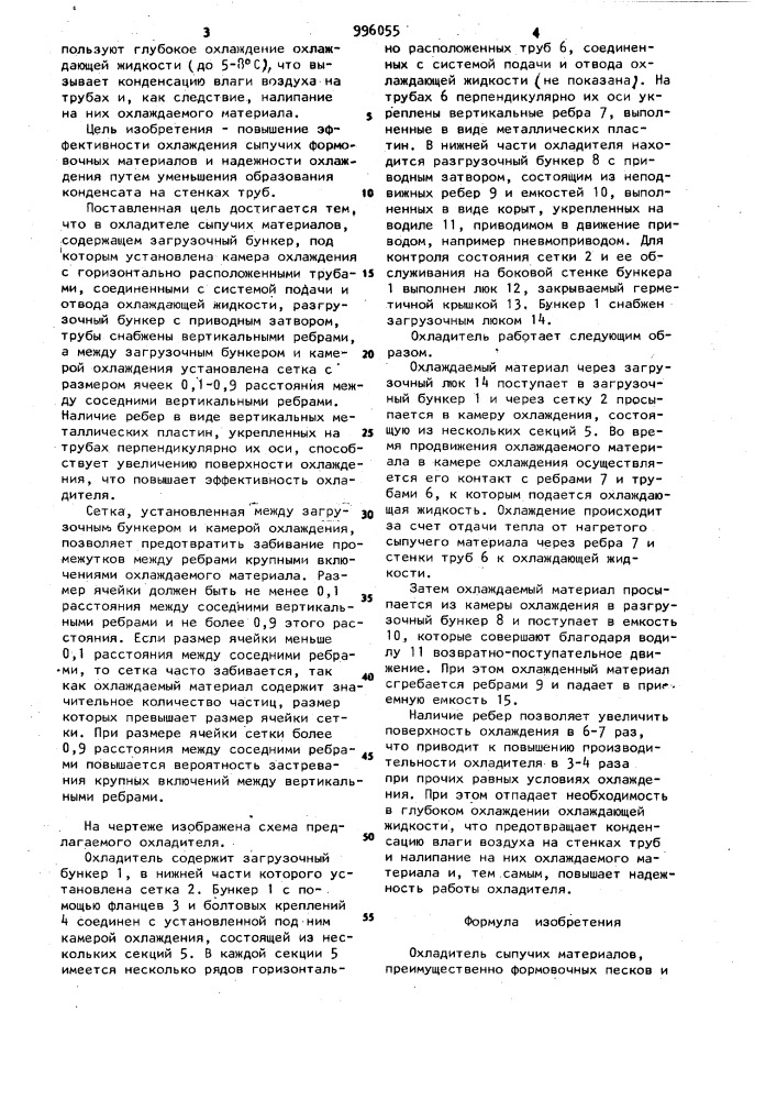 Охладитель сыпучих материалов (патент 996055)