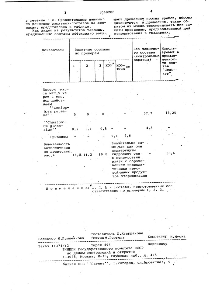 Состав для защиты древесины от биоразрушения (патент 1068288)