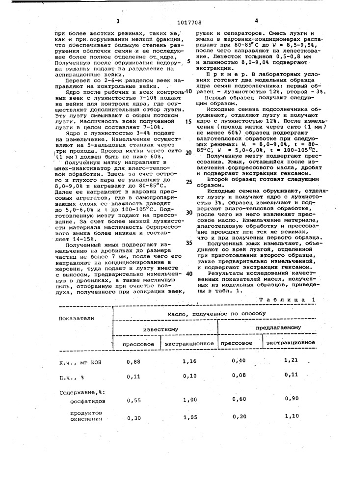 Способ получения подсолнечного масла (патент 1017708)