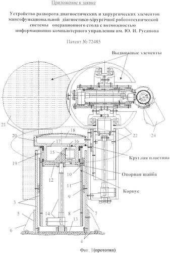Функциональная структура индивидуального возвратно-поступательного разворота выдвижных элементов для захвата и удержания диагностических и хирургических корпусов внутри тороидальной робототехнической системы с выдвижной крышкой (вариант русской логики - версия 1) (патент 2563201)