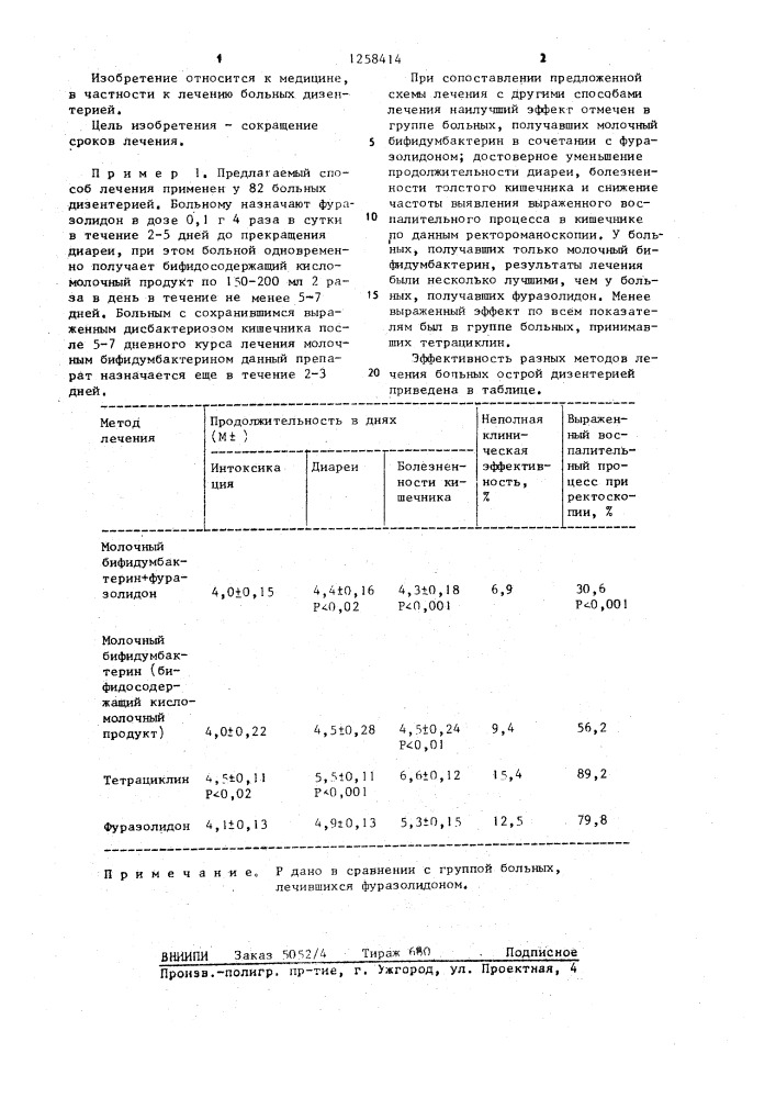 Способ лечения больных дизентерией (патент 1258414)