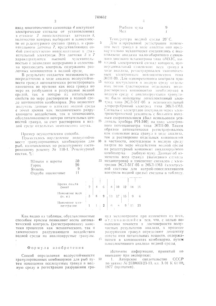 Способ определения водоустойчивости гранулированных комбикормов для рыб (патент 743652)