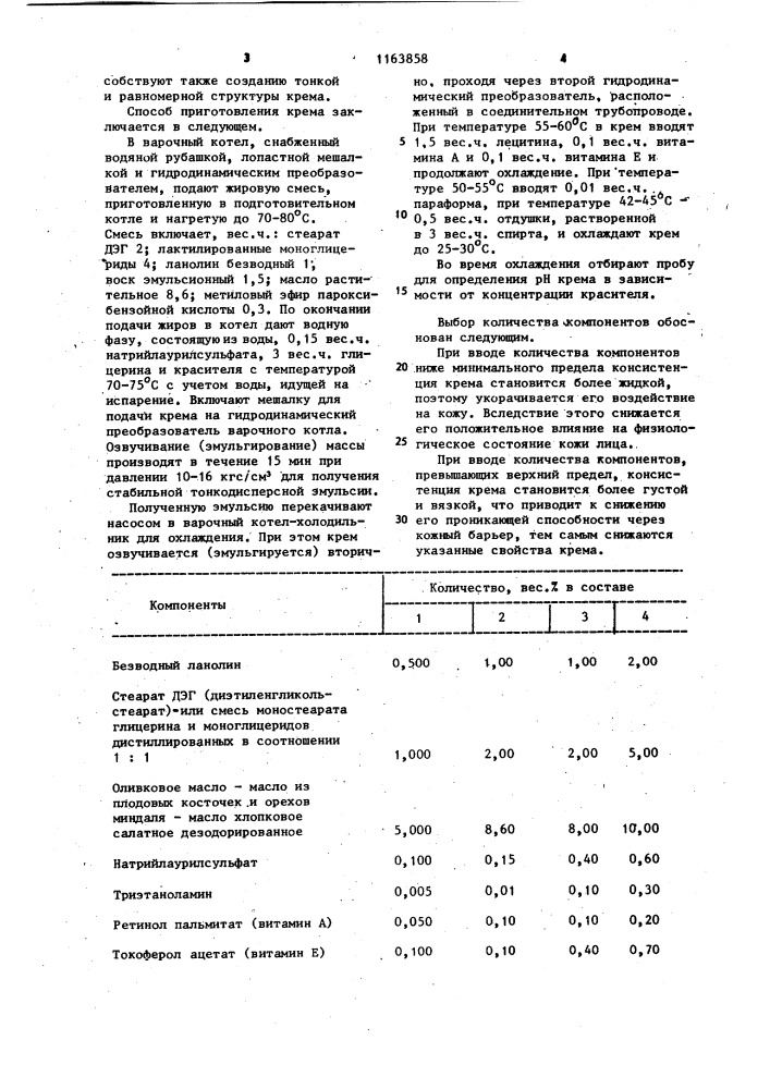 Крем для кожи лица (патент 1163858)