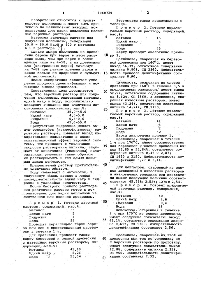 Варочный раствор для получения целлюлозы (патент 1060729)