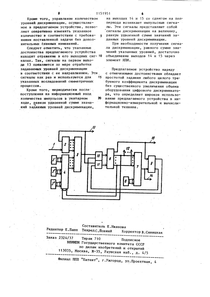 Цифровой дискриминатор (патент 1151951)