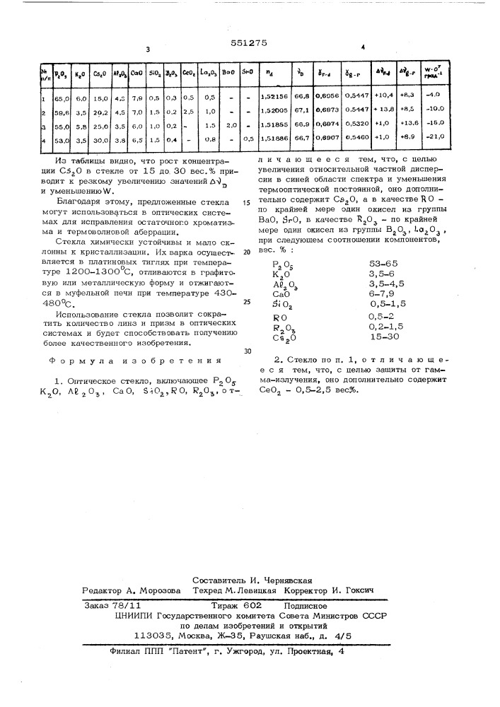 Оптическое стекло (патент 551275)