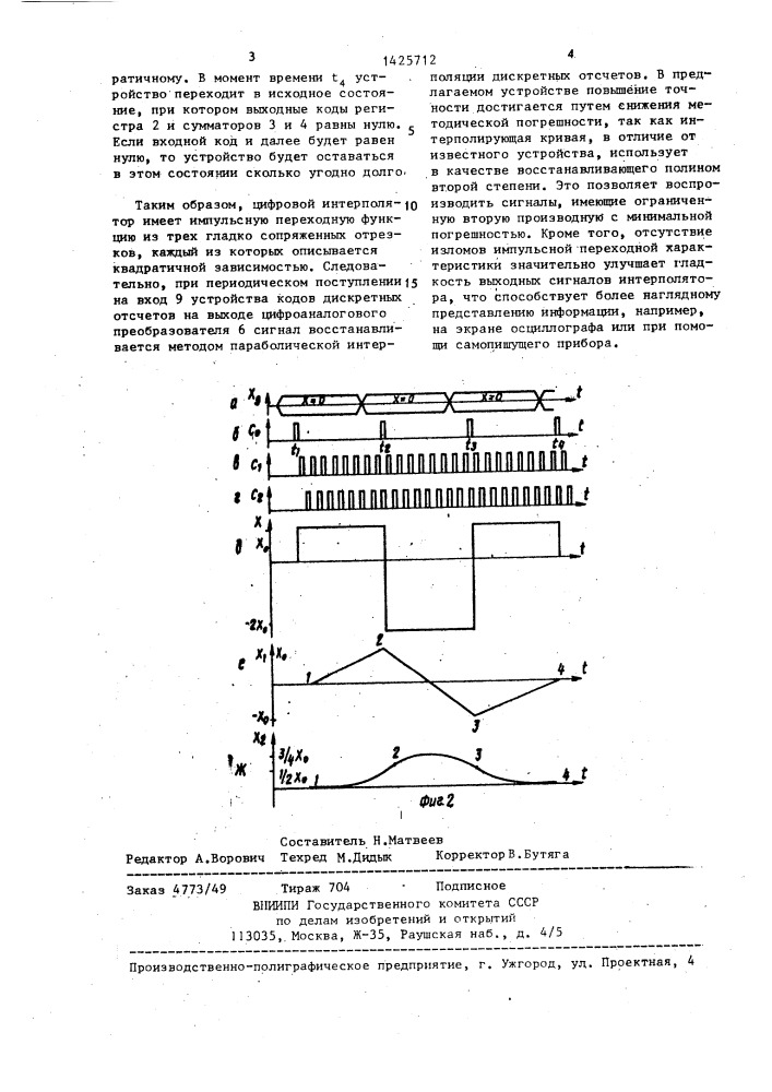 Цифровой интерполятор (патент 1425712)