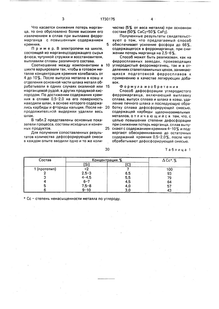 Способ дефосфорации углеродистого ферромарганца (патент 1730175)