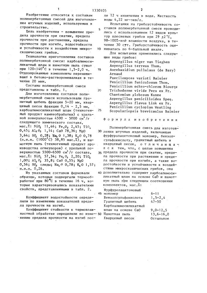 Полимербетонная смесь (патент 1330105)