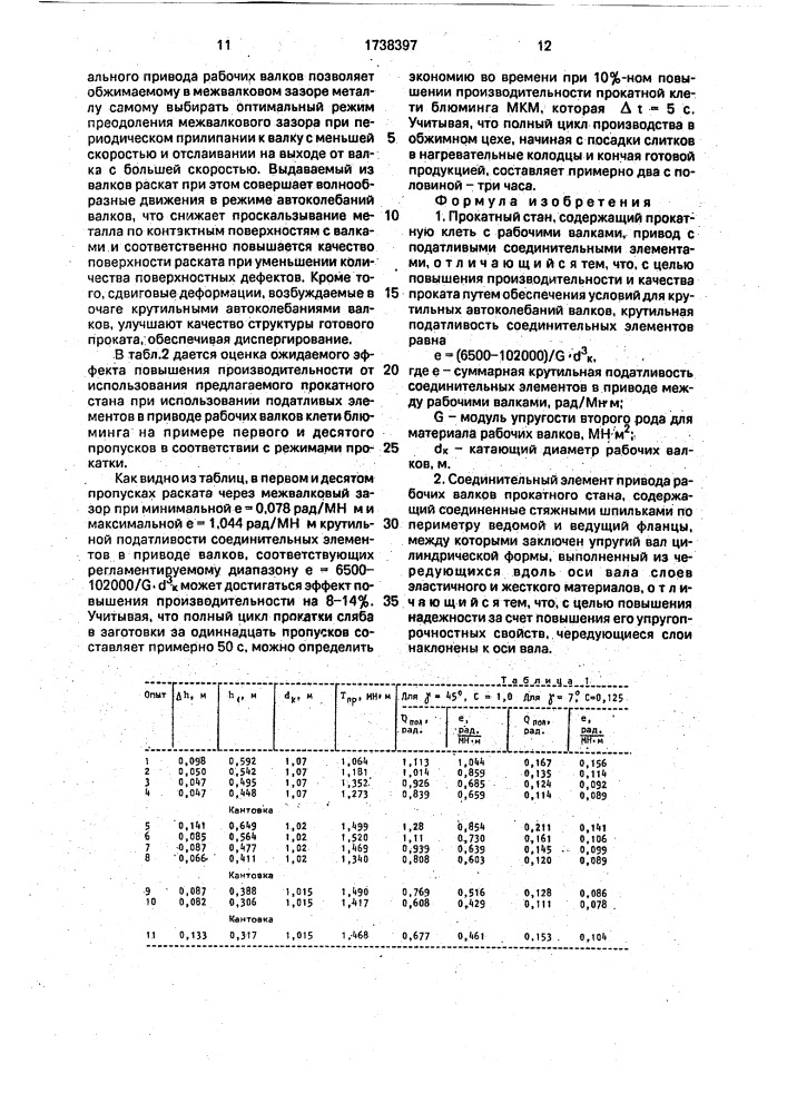 Прокатный стан и соединительный элемент привода рабочих валков прокатного стана (патент 1738397)