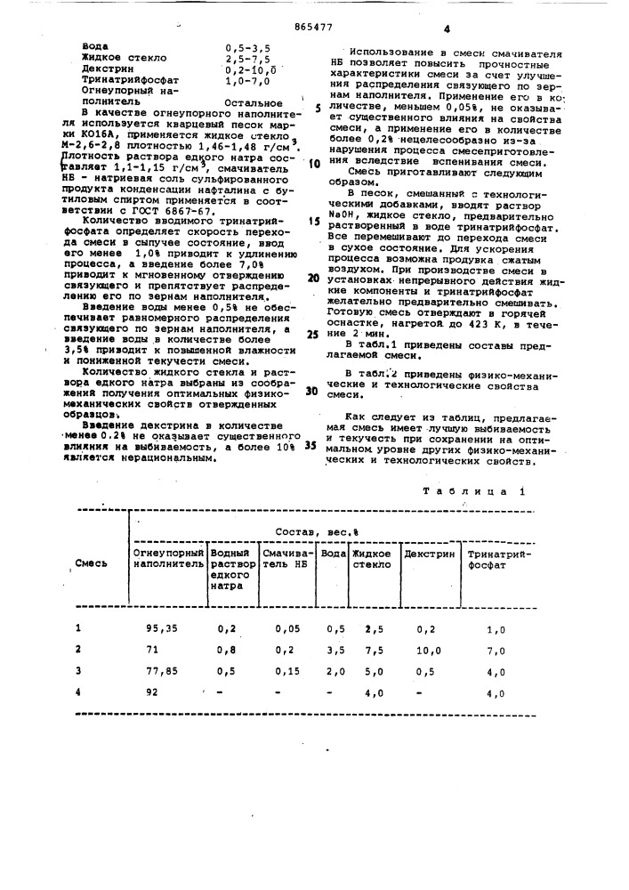 Смесь для изготовления литейных форм и стержней (патент 865477)