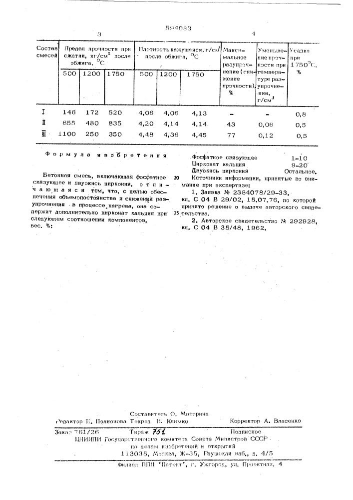 Бетонная смесь (патент 594083)