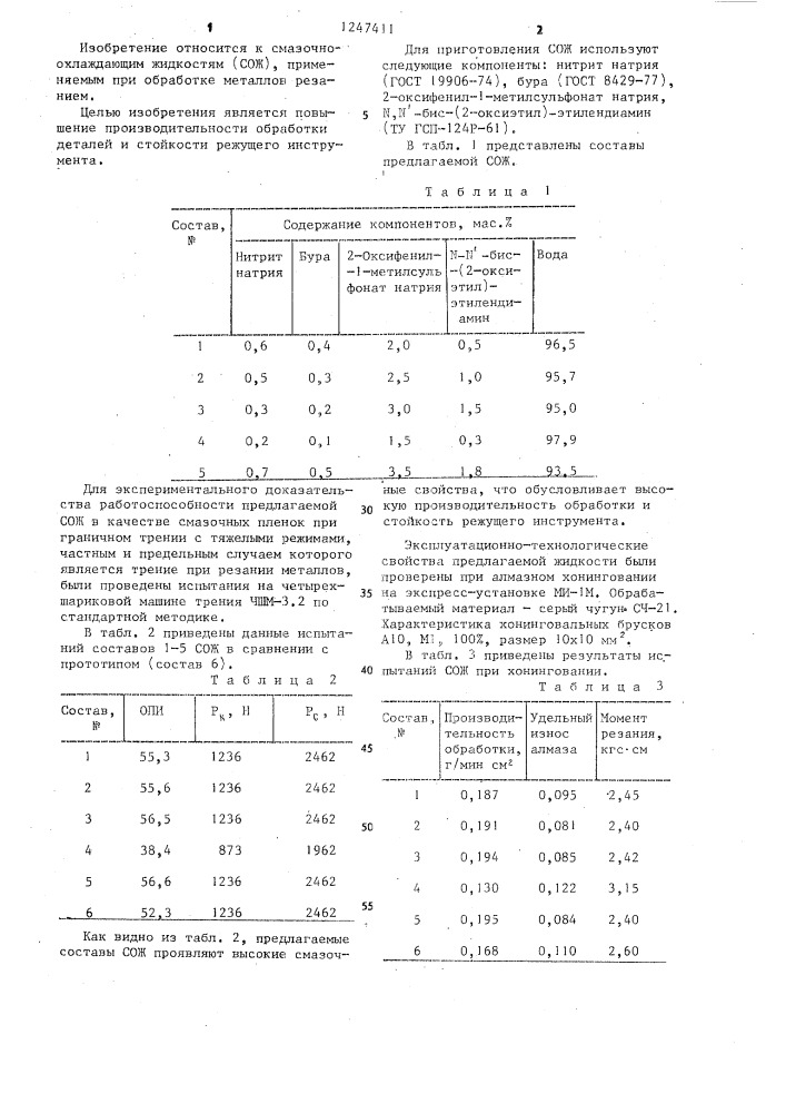 Смазочно-охлаждающая жидкость для механической обработки металлов (патент 1247411)