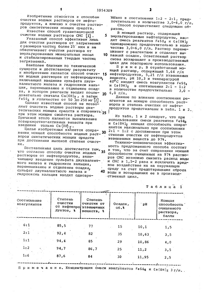 Способ очистки водных растворов от нефтепродуктов (патент 1054309)