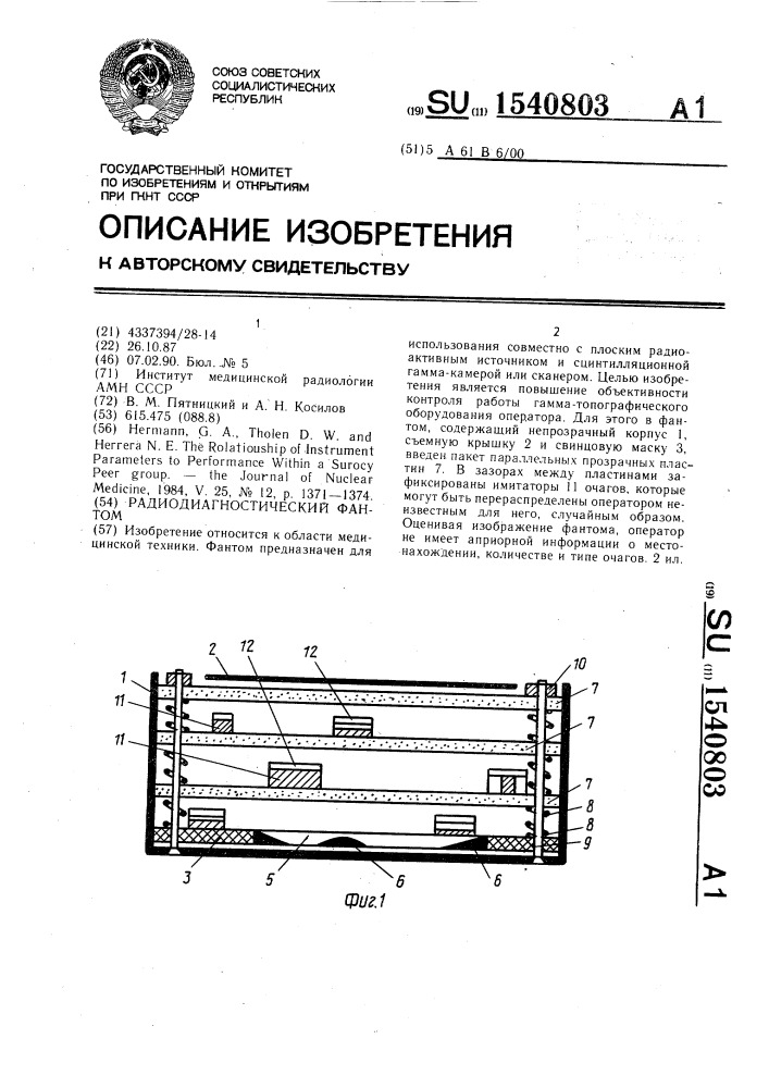 Радиодиагностический фантом (патент 1540803)