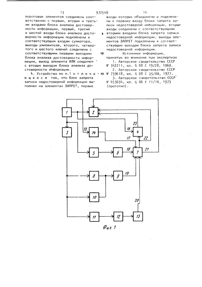 Устройство для контроля достоверности телеметрической информации (патент 972548)