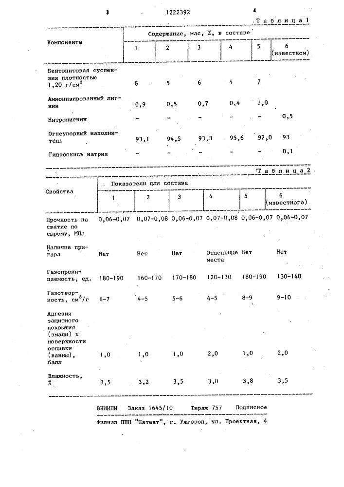 Состав смеси для изготовления литейных форм и стержней (патент 1222392)