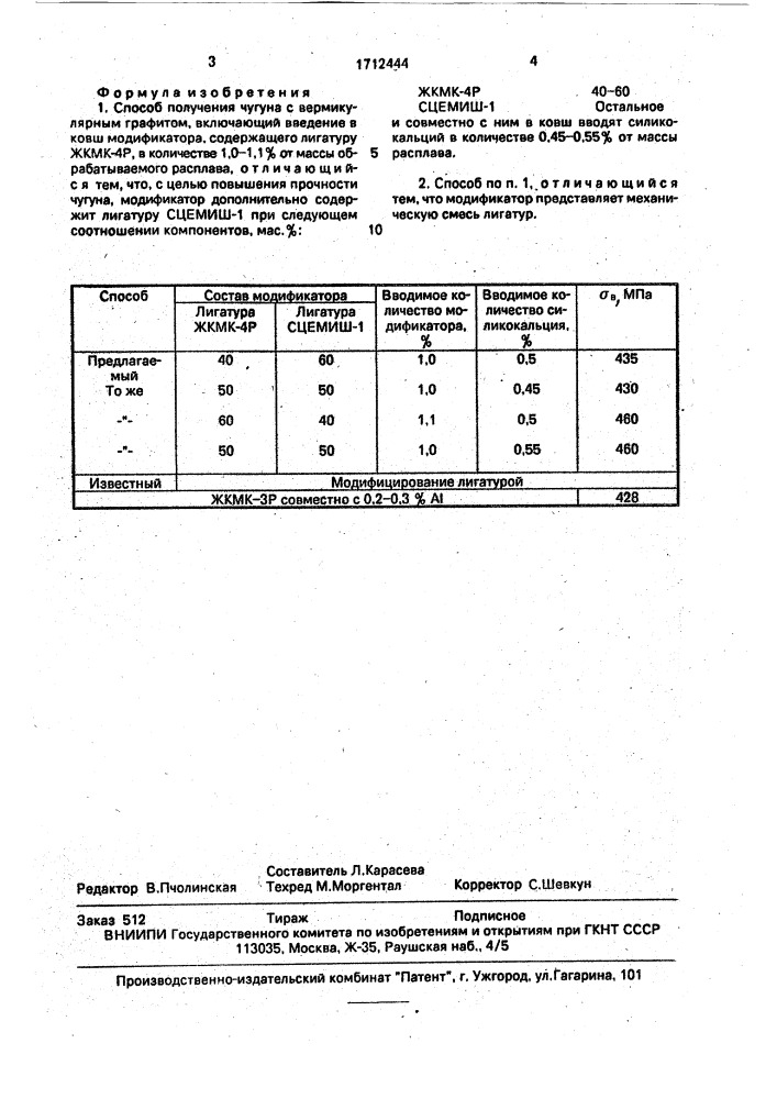 Способ получения чугуна с вермикулярным графитом (патент 1712444)