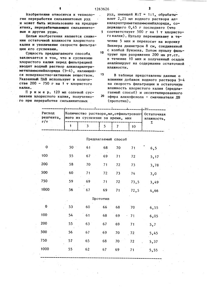 Способ обезвоживания хлористого калия (патент 1263626)