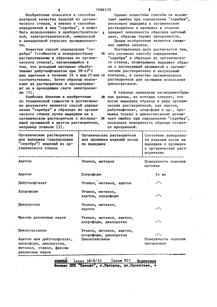 Способ определения "серебра" в образцах из органического стекла (патент 1096570)