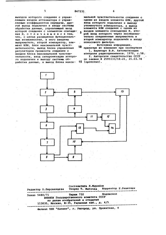 Устройство для измерения чувстви-тельности радиоприемника (патент 847231)