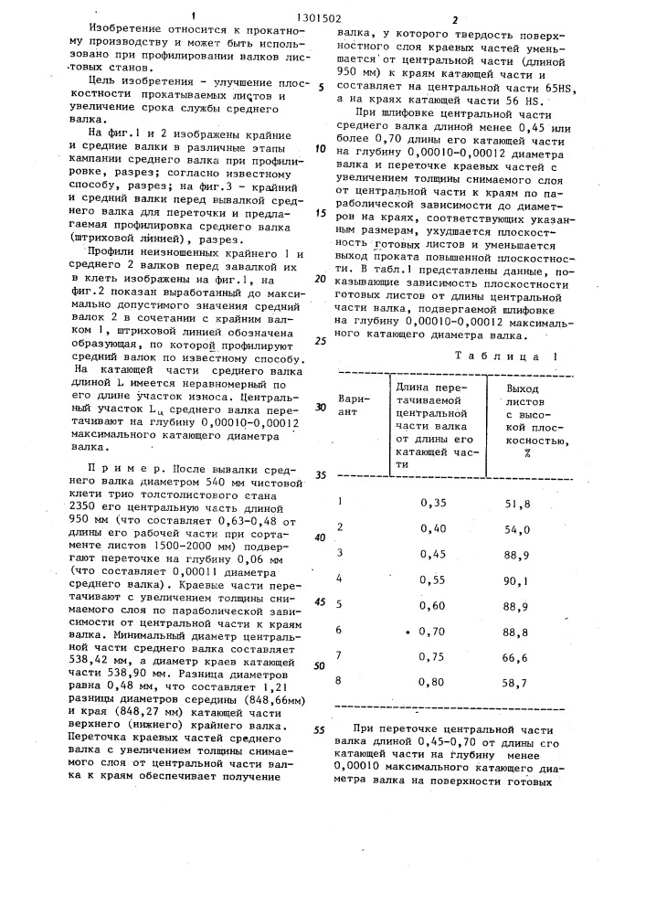 Способ профилирования валков клети трио (патент 1301502)