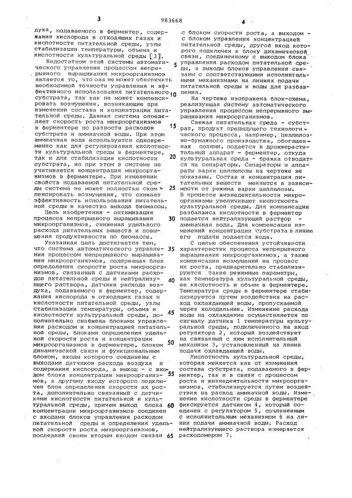 Система автоматического управления процессом непрерывного выращивания микроорганизмов (патент 983668)