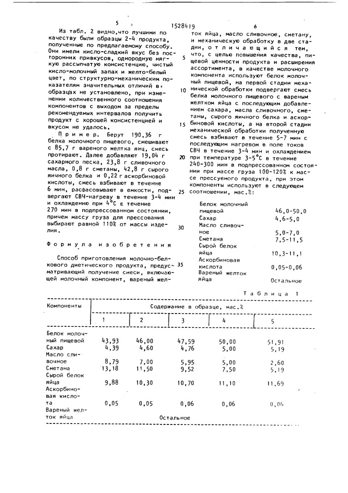 Способ приготовления молочно-белкового диетического продукта (патент 1528419)