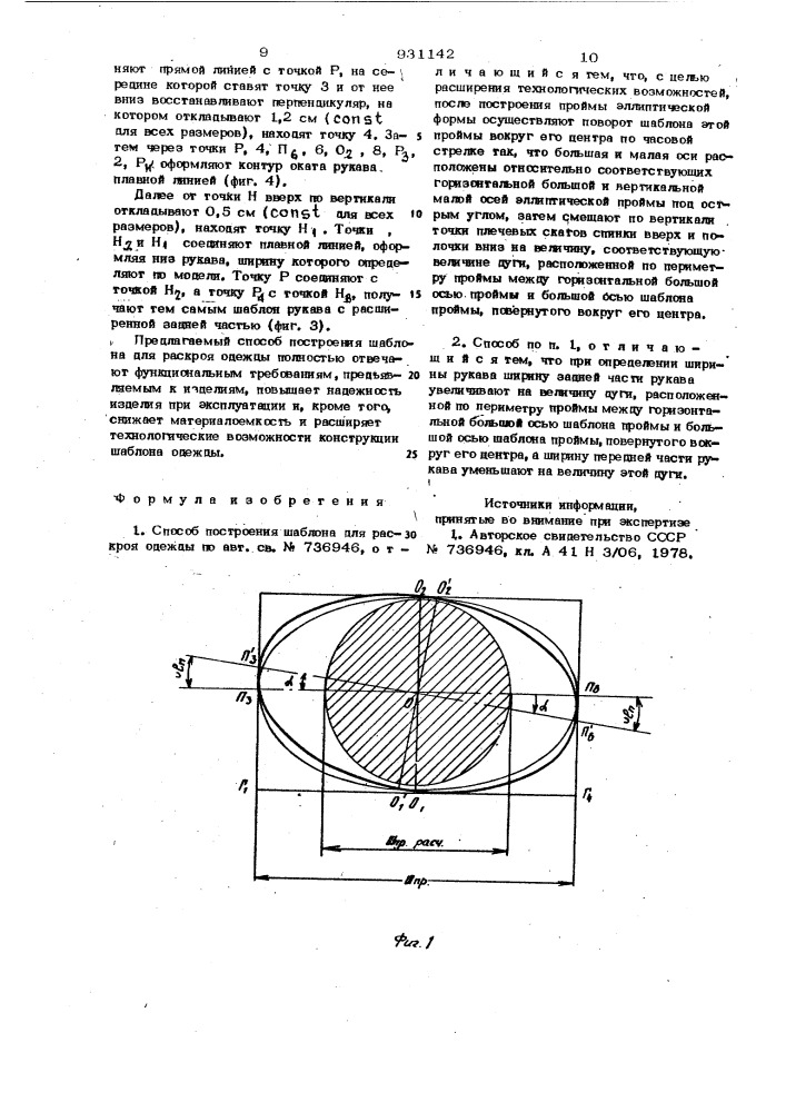 Способ построения шаблона для раскроя одежды (патент 931142)