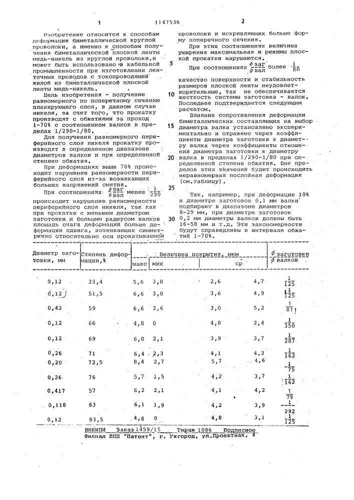 Способ изготовления плющенной биметаллической ленты (патент 1147536)