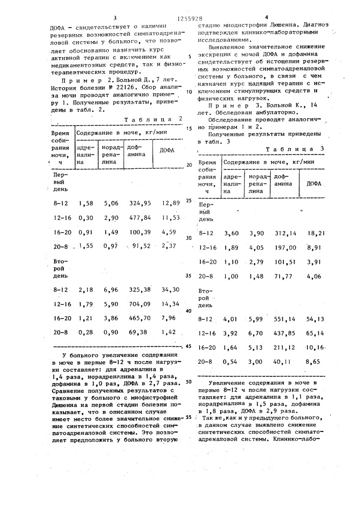 Способ определения нарушения симпатоадреналовой системы при миодистрофии дюшенна (патент 1255928)