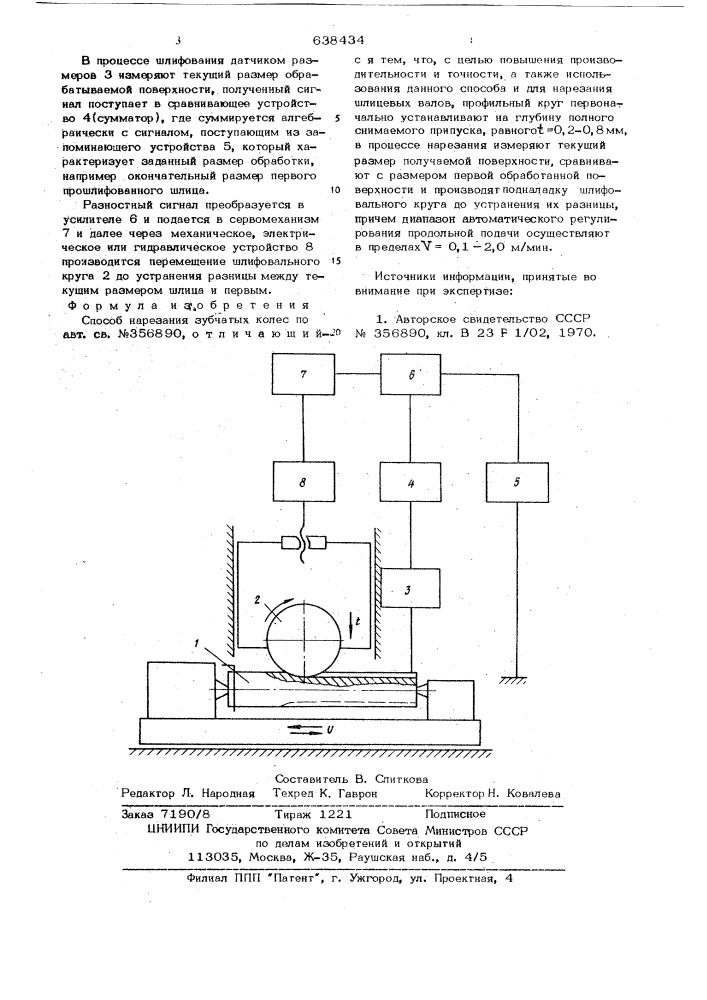 Способ нарезания зубчатых колес (патент 638434)
