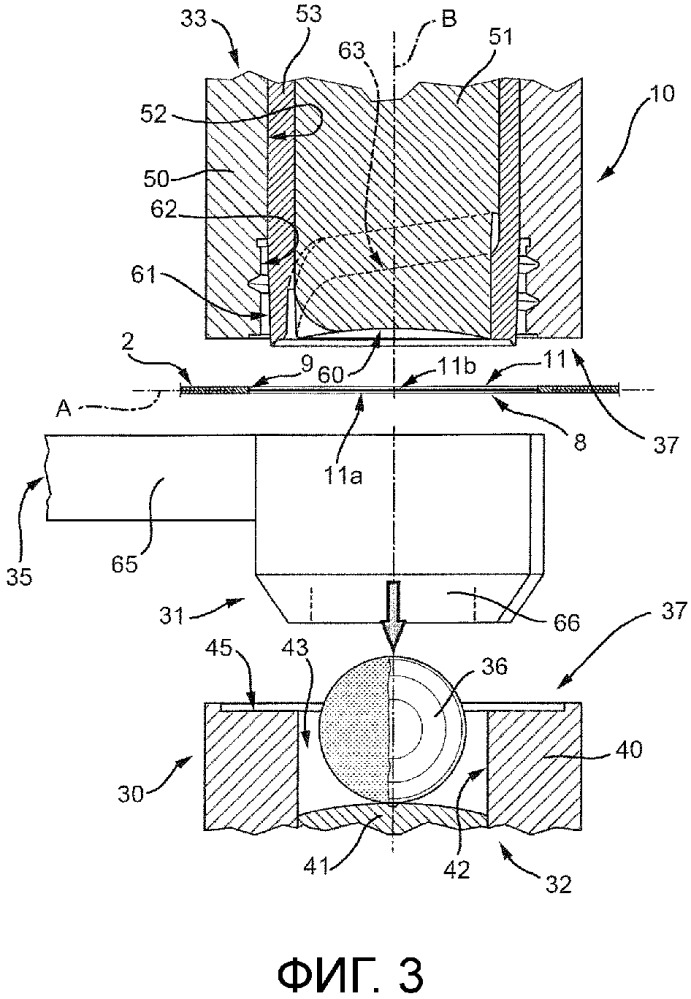 Устройство и способ выполнения открывных устройств на листовом упаковочном материале для упаковки текучих пищевых продуктов (патент 2660106)