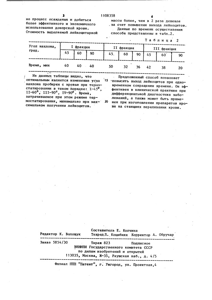 Способ выделения лейкоцитов из крови (патент 1108358)