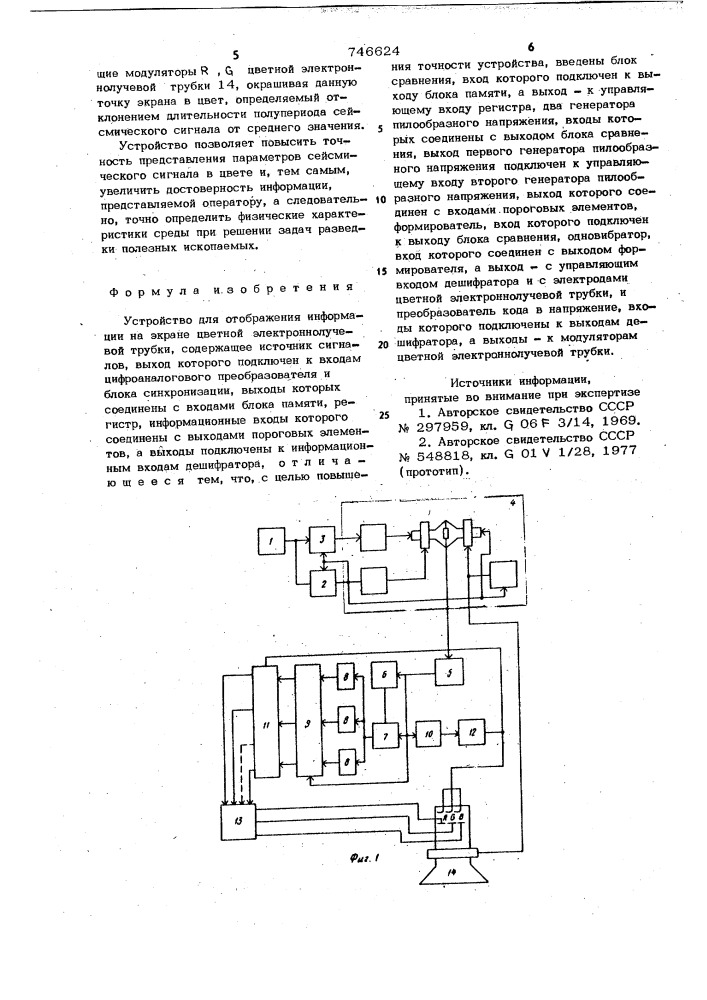 Устройство для отображения информации на экране электронно- лучевой трубки (патент 746624)