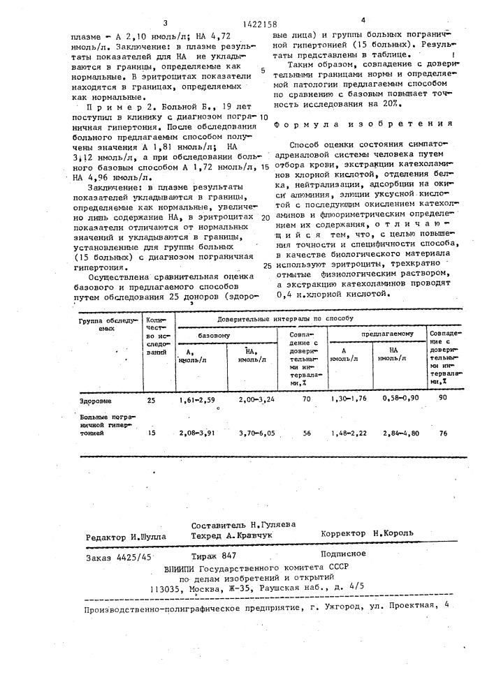 Способ оценки состояния симпатоадреналовой системы человека (патент 1422158)