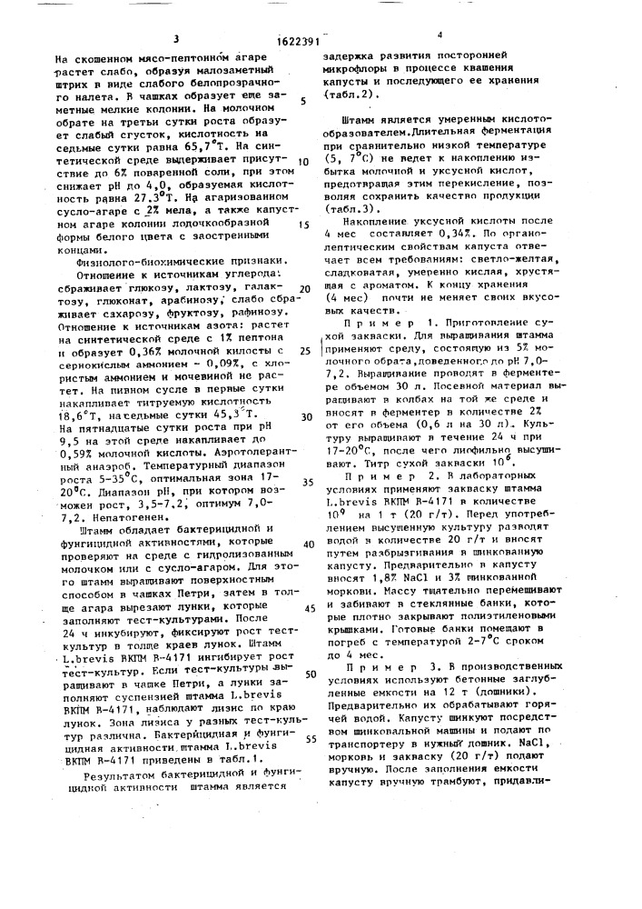 Штамм бактерий lастовасillus вrеvis, используемый при квашении капусты (патент 1622391)