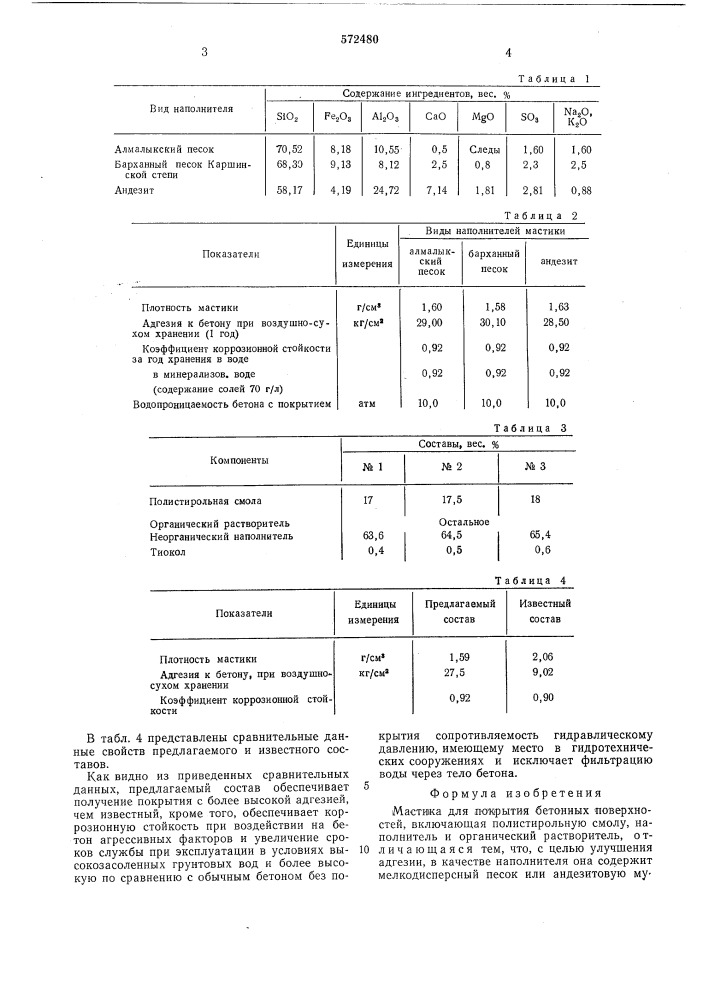 Мастика для покрытия бетонных поверхностей (патент 572480)