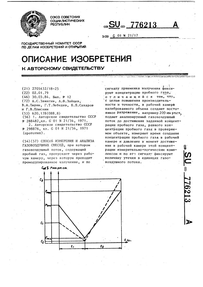 Способ измерения и анализа газовоздушных смесей (патент 776213)