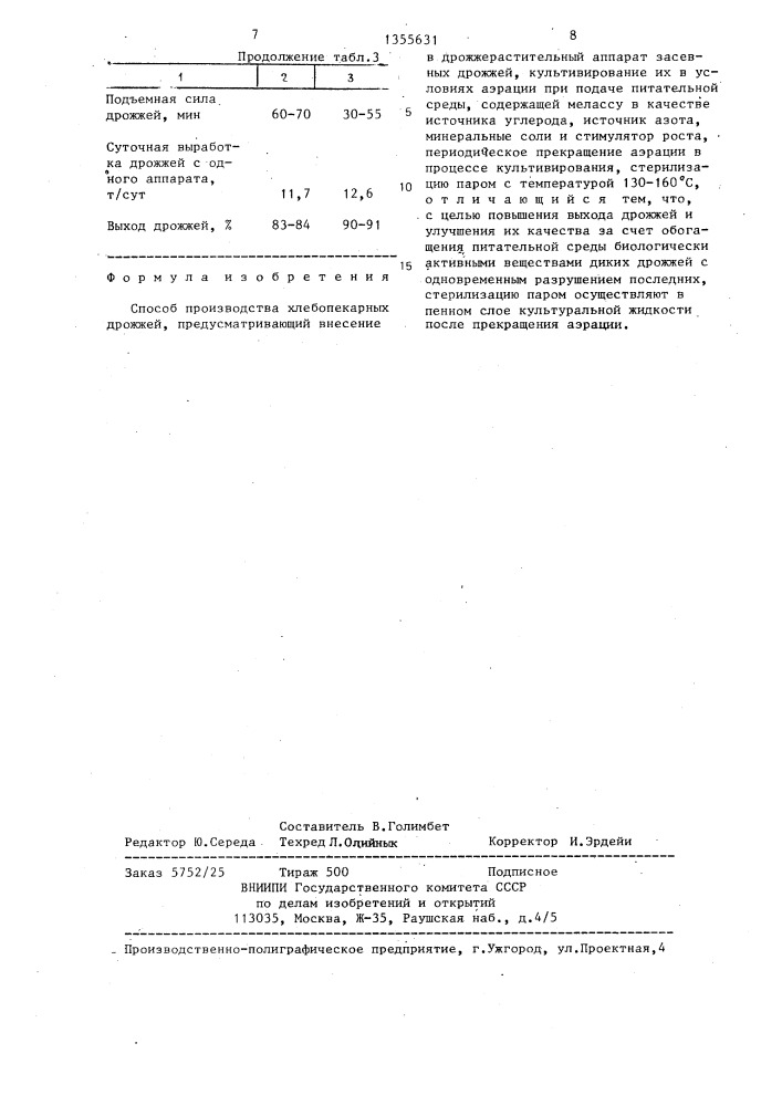 Способ производства хлебопекарных дрожжей (патент 1355631)