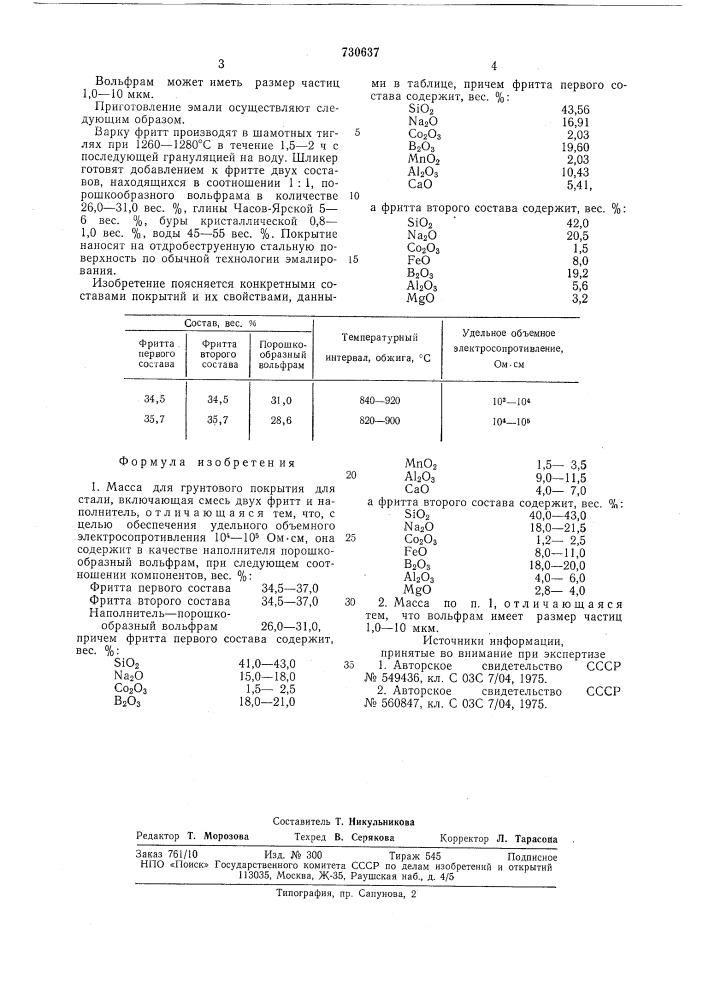 Масса для грунтового покрытия для стали (патент 730637)