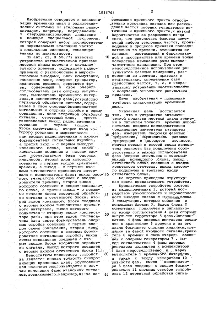 Устройство автоматической привязки местной шкалы времени к сигналам точного времени (патент 1016765)